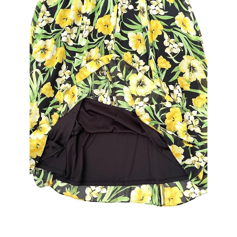 Bar III Floral Maxi Dress Women Large Black Yellow Excellent Ruffle Slit V-Neck - Picture 16 of 16